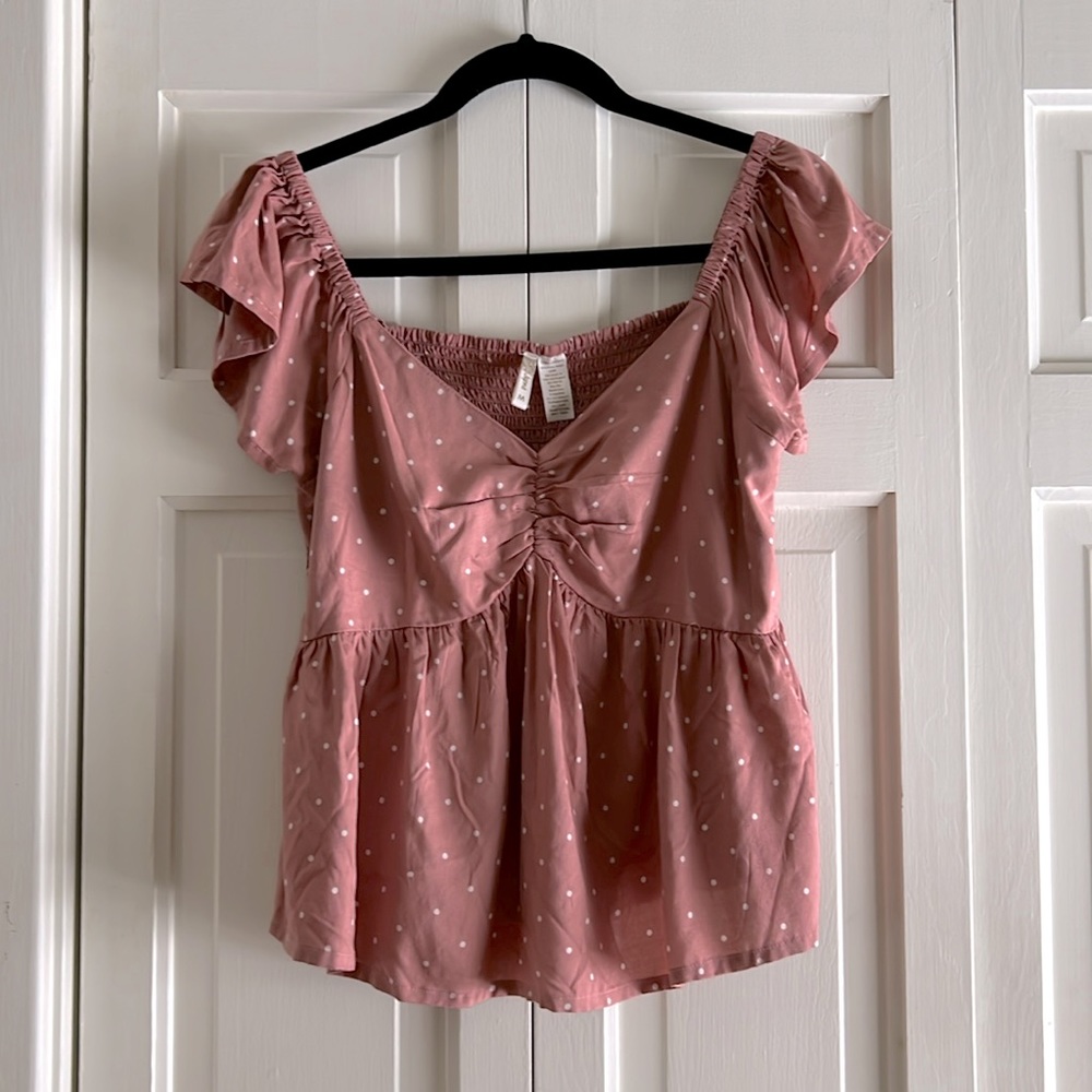 JAPNA PINK TOP WITH WHITE POKEADOTS - new with tags- size M